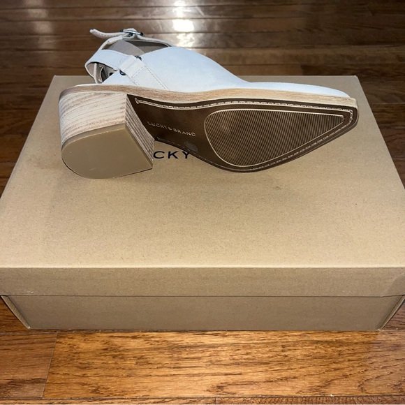 Lucky Brand Winola Ankle Strap Wedge Mules Vanilla Suede Women’s Size 5.5 - Picture 10 of 11